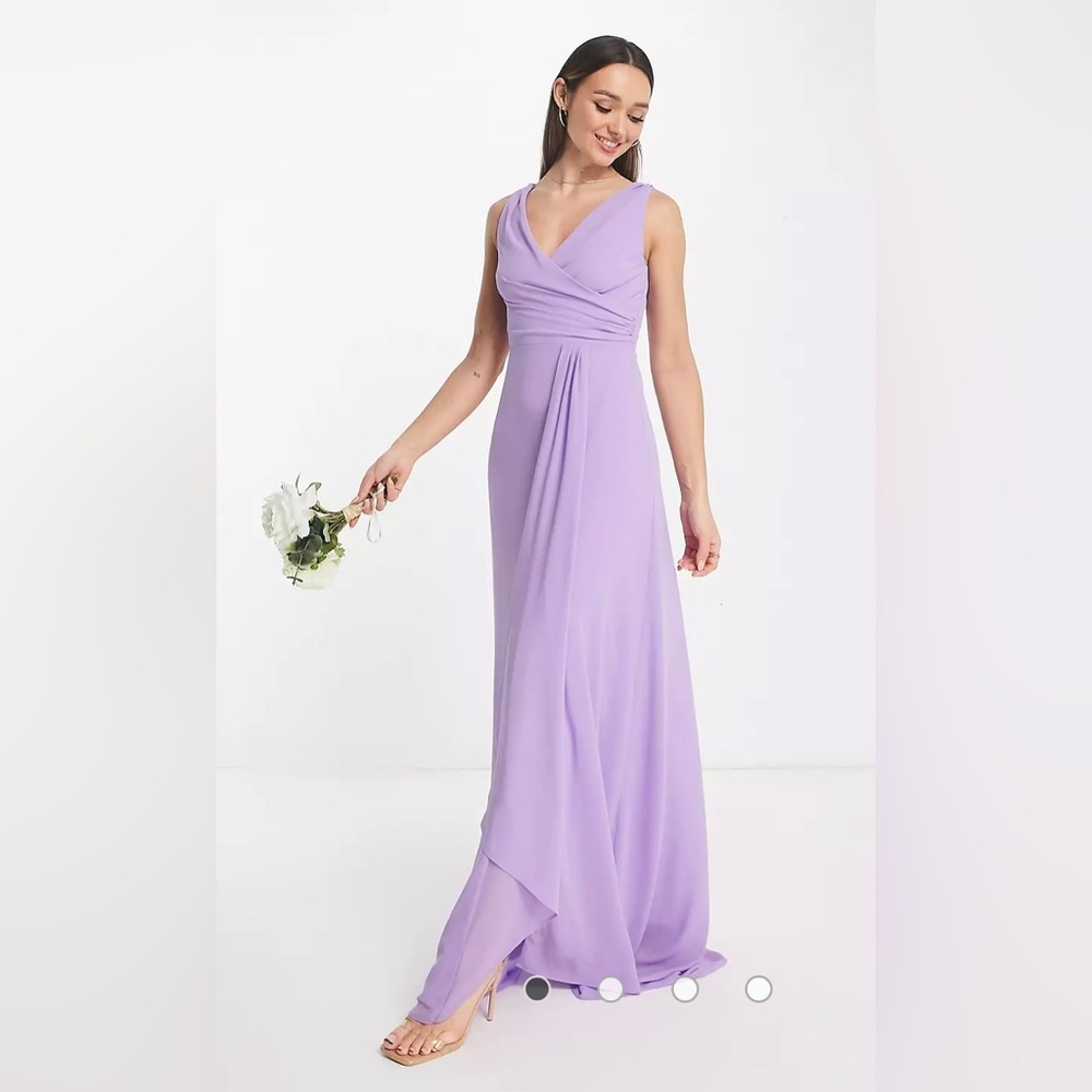 TFNC Bridesmaid chiffon maxi dress with split front in lilac in size 12 + 14 NEW
